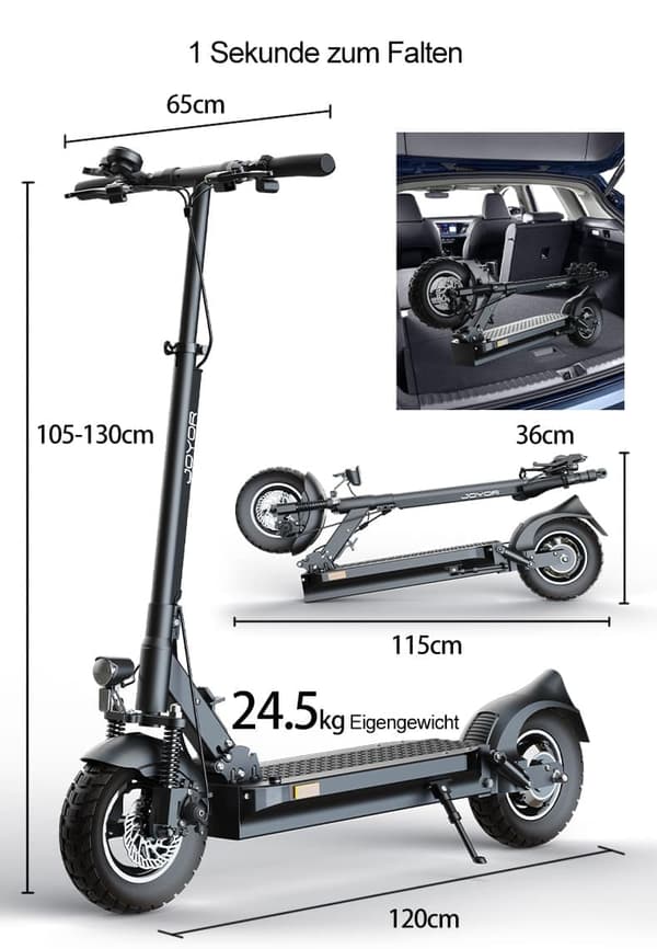 JOYOR Y8-S 500W motor, 10-tums däck, 48V 26Ah batteri, maxhastighet 20 km/h, räckvidd 100 km
