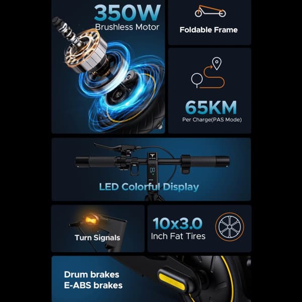 Elscooter ENGWE Y10, feta däck, 36V 350W motor, 25 km/h hastighet