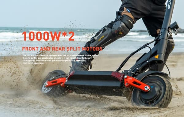 JOYOR T10 Vikbar elektrisk skoter, 1000W * 2 dubbla motorer,60V 18Ah batteri, maximal räckvidd 75km, 10 tums terrängdäck