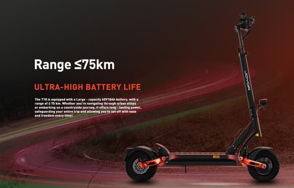 JOYOR T10 Vikbar elektrisk skoter, 1000W * 2 dubbla motorer,60V 18Ah batteri, maximal räckvidd 75km, 10 tums terrängdäck