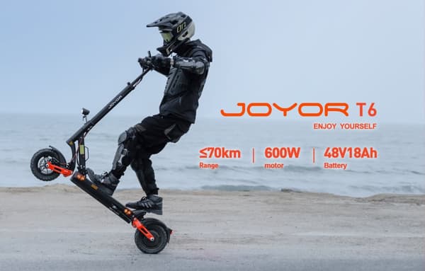 JOYOR T6 10'' hopfällbar elsparkcykel, 600W motor, upp till 48 km/h, 18Ah batteri, maximal räckvidd 40-70 km, stötdämpare fram och bak