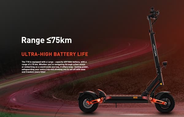 JOYOR T10 10'' hopfällbar elsparkcykel, 2000W motor, upp till: 60 km/h, 18Ah batteri, maximal räckvidd 30-75 km, hydraulisk broms