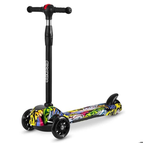 Trottinette 3 hjul - Ricokids - Piko - Svart med färgglada mönster - Justerbart handtag - Max belastning 35 kg