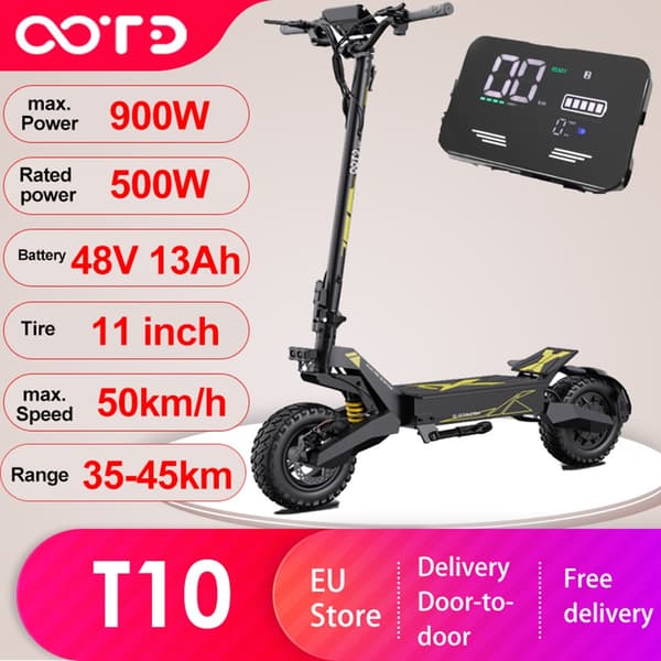 OOTD T10 11'' hopfällbar elcykel, topp 900W motor, 13AH batteri, upp till 50 km/h, terränggående elscooter