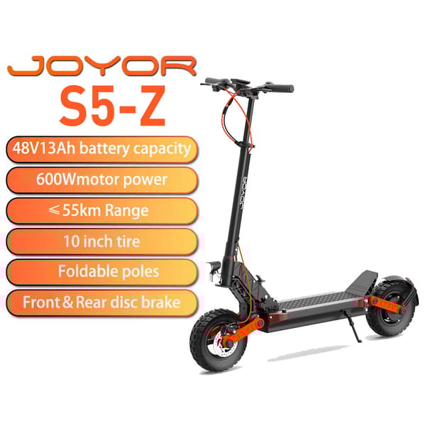 JOYOR S5-Z Elscooter För Vuxna 600W Motor 48V13AH Batteri City EScooter 10 Tums Terrängluftdäck Hopfällbar Elscooter