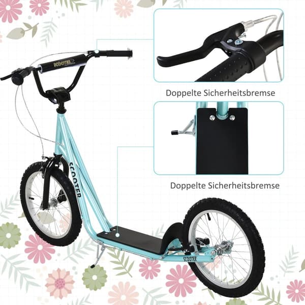 Børnescooter, Kinderroller Scooter, 139x58x90-96 cm, Lyseblå