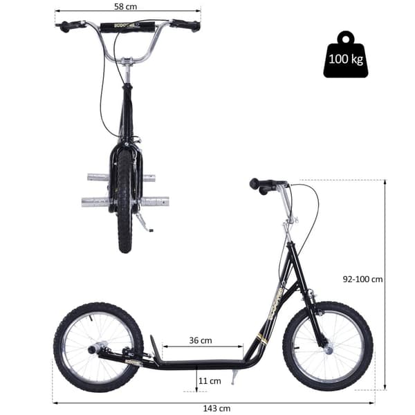 Sparkcykel, 143x58x92-100 cm, Svart