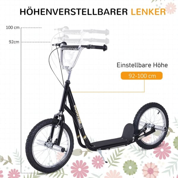 Sparkcykel, 143x58x92-100 cm, Svart