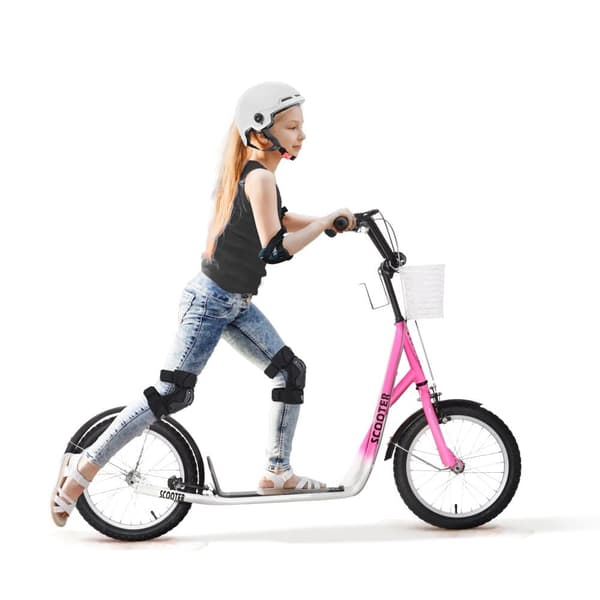 Sparkcykel, Barnsparkcykel, 139x58x90-96 cm, Rosa och Vit
