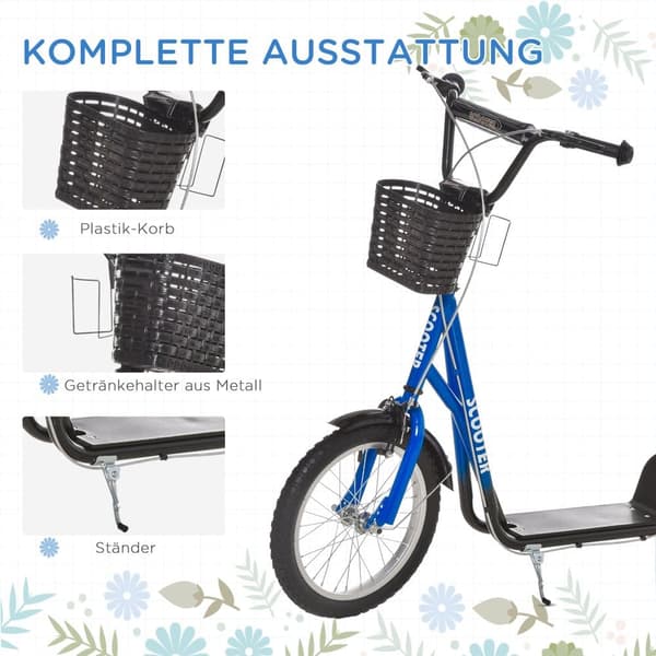 Scooter, Børnescooter, 139x58x90-96 cm, Blå+Sort