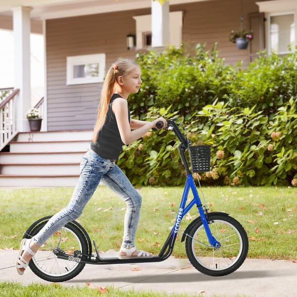 Scooter, Børnescooter, 139x58x90-96 cm, Blå+Sort