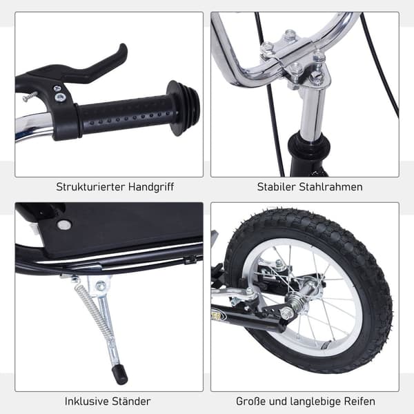 Scooter, Børnescooter 16 tommer, 135x58x92-100 cm, Sort