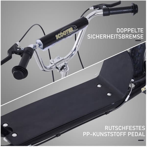 Scooter, Børnescooter 16 tommer, 135x58x92-100 cm, Sort