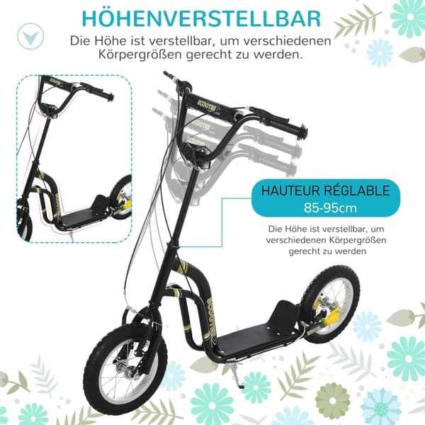 Sparkcykel, Barnsparkcykel, 120x58x85-95 cm, Svart