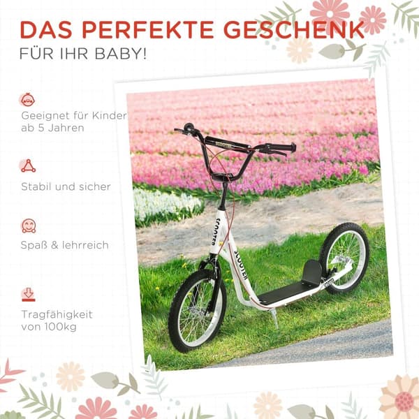 Sparkcykel, 139x58x90-96 cm, Vit