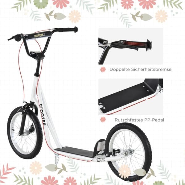 Sparkcykel, 139x58x90-96 cm, Vit