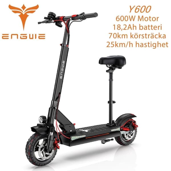 ENGWE Y600 600W 25km/h & 70km räckvidd, 18.2AH elskoter, 10 *4.0 däck, avtagbart säte, svart & rött