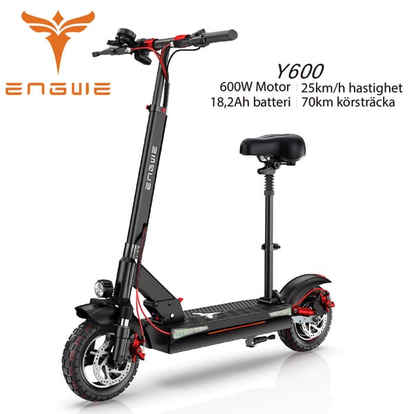 ENGWE Y600 18.2AH elskoter, 600W 25km/h & 70km räckvidd, 10 *4.0 däck, avtagbart säte, svart & rött