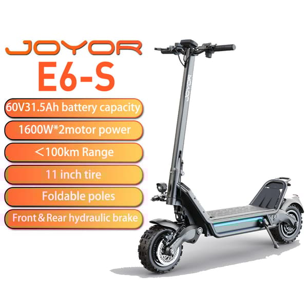 JOYOR E6-S Sähköpotkulauta Aikuisille 1600W*2 Moottori 60V31,5Ah Akku Sähköpotkulauta 11 Tuuman Rengas Sähkövuori Sähköpotkulauta