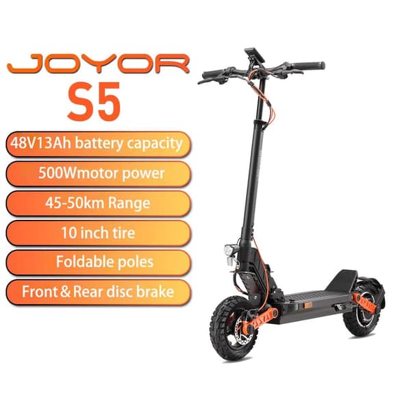 JOYOR S5 (ABE) Elscooter för vuxna 500W motor 48V13AH batteri elscooter 10 tum luftdäck stadspendling elscooter