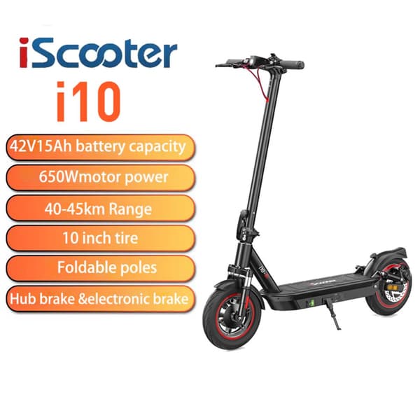 iScooter i10 Sähköpotkulauta Aikuisille 650W Moottori 42V15 Ah Akku Kaupunkimatkailu Sähköpotkulauta 10 Tuuman Kokoontaitettava Sähköpotkulauta