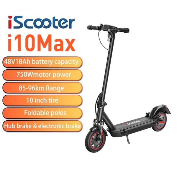 iScooter i10Max Sähköpotkulauta Aikuisille 750W Moottori 48V18Ah Akku kaupunkiliikenteeseen Sähköpotkulauta 10 Tuuman Renkailla