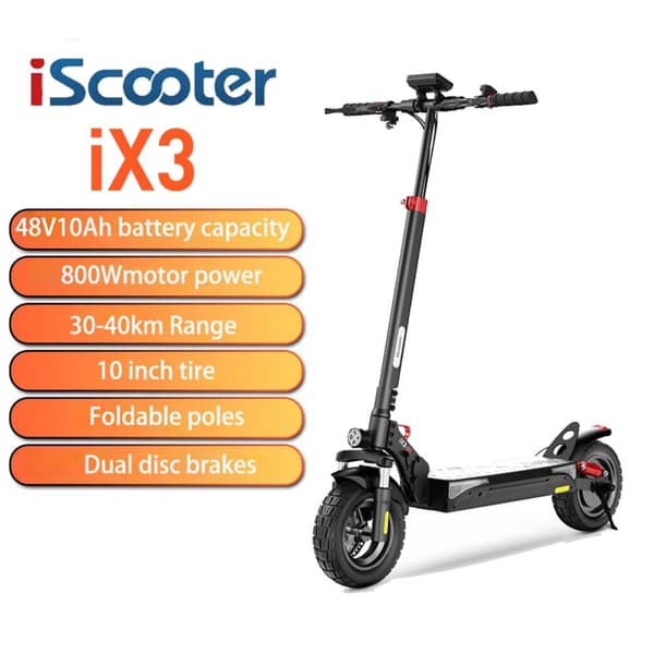 iScooter iX3 Sähköpotkulauta Aikuisille 800W Moottori 48V10Ah Akku Taitettava Sähköpotkulauta 10" Maastorengas Kaupunki- Ja Lähiliikennekäyttöön