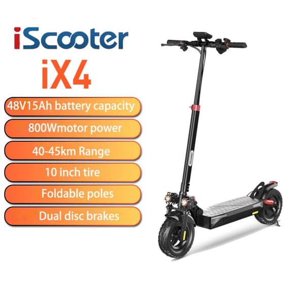iScooter iX4 Sähköpotkulauta Aikuisille 800W Moottori 48V15Ah Akku Maastoon Sähköpotkulauta 10" Maastorenkaat Taittuva Sähköpotkulauta