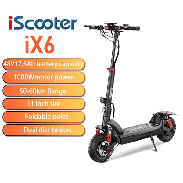 iScooter iX6 Sähköpotkulauta Aikuisille 1000 W Moottori 48V17,5 Ah Akku Maastoon Sähköpotkulauta 11 Tuuman Maastorenkaat Sähköpotkulauta