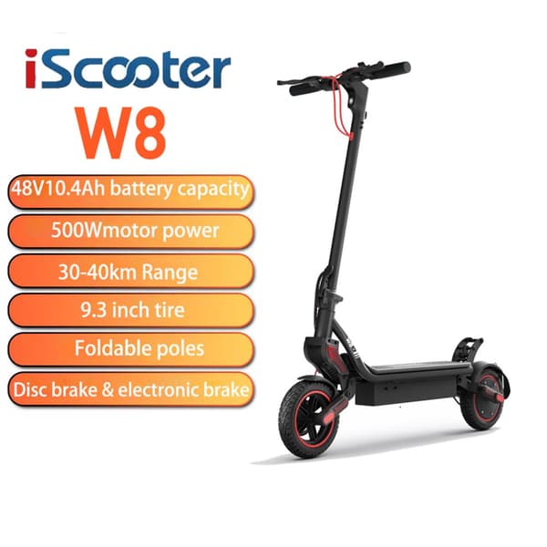 iScooter W8 Sähköpotkulauta Aikuisille 500W Moottori 48V10,4Ah Akku Kaupunkisähköpotkulauta 9,3 Tuuman Maastorenkaat Sähköpotkulauta