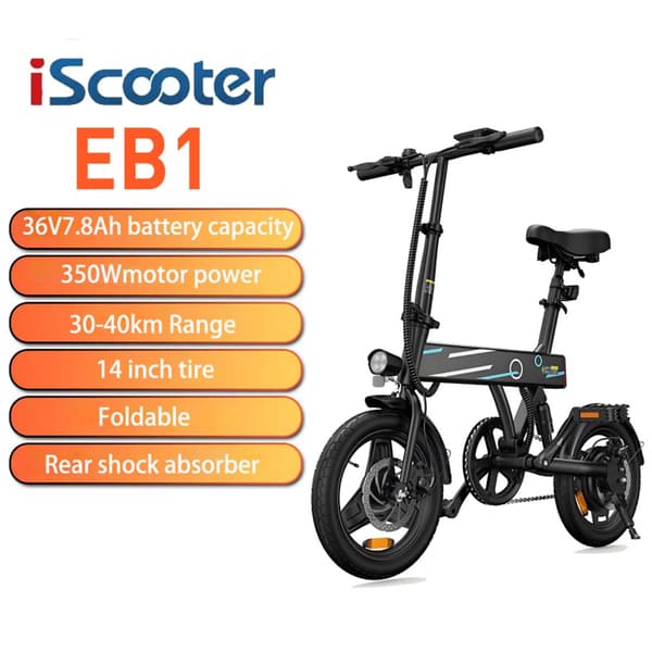 iScooter EB1 City Ebike 350W Aikuisten Sähköpyörä 36V7.8AH Akku Miesten Sähköpyörä 14 Tuuman Renkaat Naisten Sähköpyörä