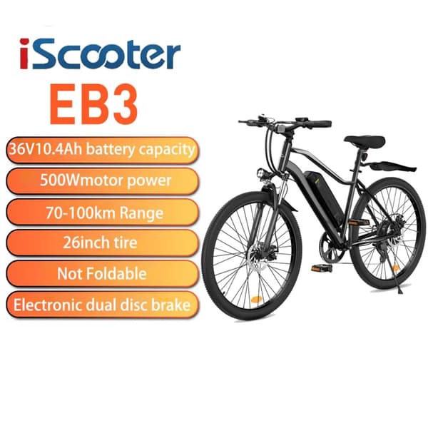 iScooter EB3 Aikuisten Sähköpyörä 500W Miesten Sähkömaastopyörä 36V10,4 Ah Akku 26 Tuuman Renkaat Miesten Sähköpyörä