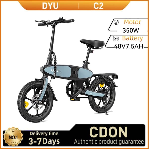 DYU C2 Sähköpyörä Aikuisille 350W Sähköpyörä 48V ja 7,5 Ah Akulla, Kaupunkiin, Työmatkoille, Sähköpyörä 16 Tuuman Renkailla, Taittuva sähköpyörä