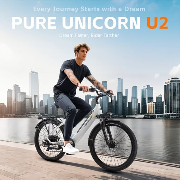 PURE UNICORN U2 Sähköpyörä Aikuisille 750W Moottoripyörä Kaupunkiin, Lähiliikenteeseen, 48V12,8 Ah Akku, Sähköpyörä, 27,5 Tuuman Renkaat