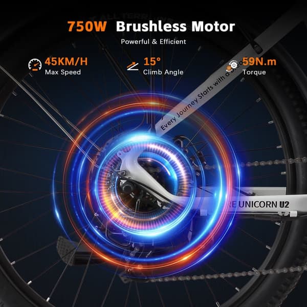 PURE UNICORN U2 Sähköpyörä Aikuisille 750W Moottoripyörä Kaupunkiin, Lähiliikenteeseen, 48V12,8 Ah Akku, Sähköpyörä, 27,5 Tuuman Renkaat