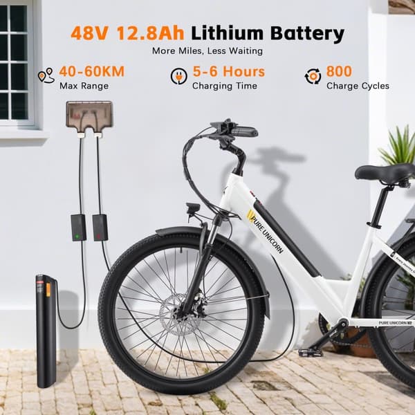 PURE UNICORN U2 Sähköpyörä Aikuisille 750W Moottoripyörä Kaupunkiin, Lähiliikenteeseen, 48V12,8 Ah Akku, Sähköpyörä, 27,5 Tuuman Renkaat