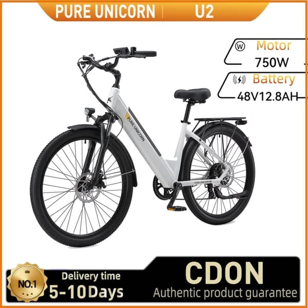 PURE UNICORN U2 Sähköpyörä Aikuisille 750W Moottoripyörä Kaupunkiin, Lähiliikenteeseen, 48V12,8 Ah Akku, Sähköpyörä, 27,5 Tuuman Renkaat
