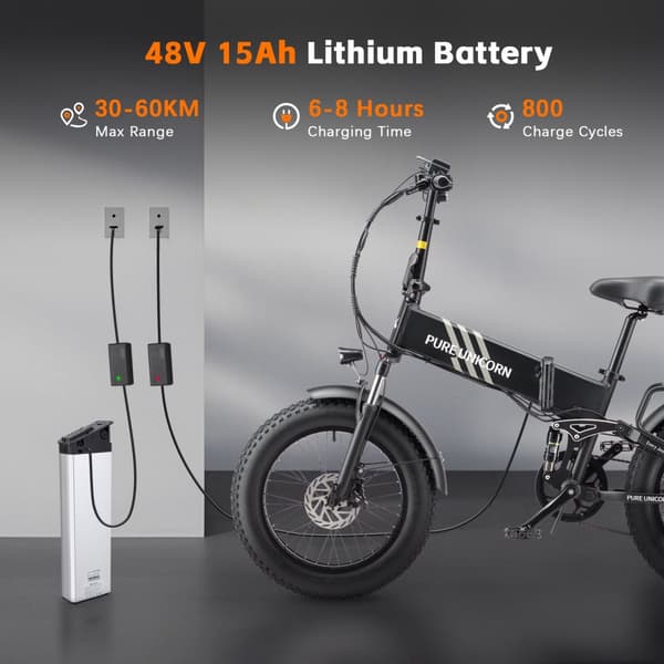 PURE UNICORN U4 Elcykel För Vuxna 1000W Motor Stadspendlare Elcykel 48V15Ah Batteri Elcykel 20 Tum Tjocka Däck Hopfällbar Elcykel