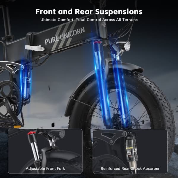 PURE UNICORN U4 Elcykel För Vuxna 1000W Motor Stadspendlare Elcykel 48V15Ah Batteri Elcykel 20 Tum Tjocka Däck Hopfällbar Elcykel