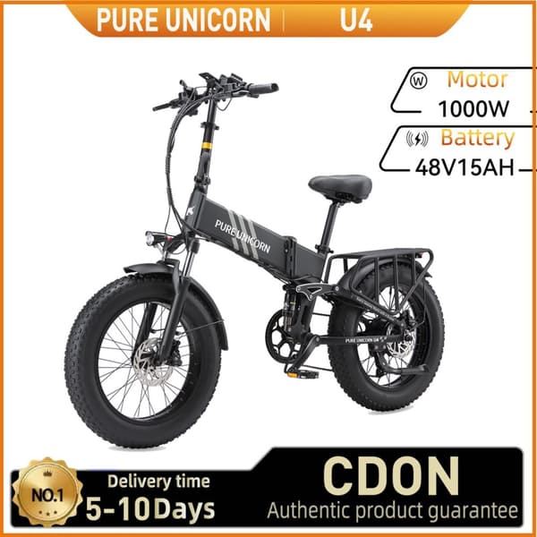 PURE UNICORN U4 Elcykel För Vuxna 1000W Motor Stadspendlare Elcykel 48V15Ah Batteri Elcykel 20 Tum Tjocka Däck Hopfällbar Elcykel