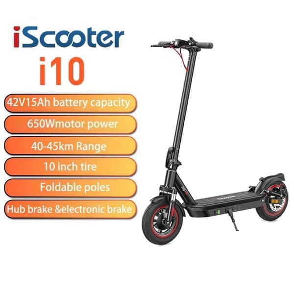 iScooter i10 650W sähköskootteri, 45 km:n toimintasäde ja 40 km/h, taitettava työmatkalla aikuisten E-skootteri karttasovelluksella ja suuntavilkulla