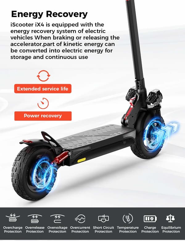 iScooter iX4 sähköskootteri 10 tuuman maastoskootteri, 800 W moottori, 48V15Ah akku, maksiminopeus 45 km/h, kantama 45 km (sovellusohjaus)