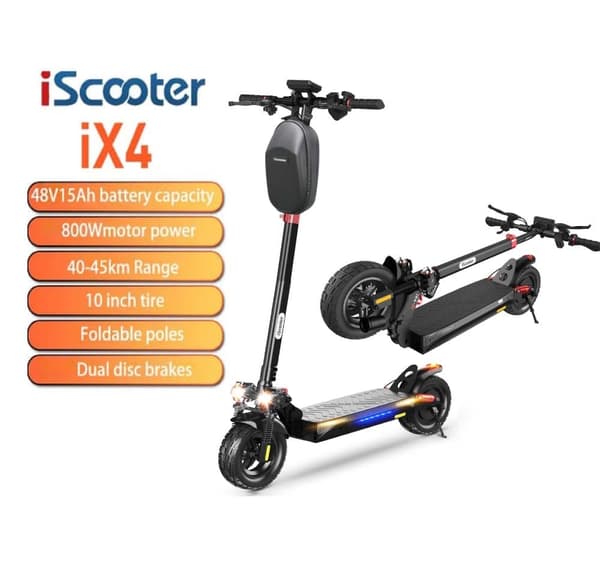 iScooter iX4 sähköskootteri 10 tuuman maastoskootteri, 800 W moottori, 48V15Ah akku, maksiminopeus 45 km/h, kantama 45 km (sovellusohjaus)