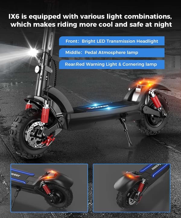 iScooter iX6 Off-Road sähköskootteri, 11 tuuman renkaat, 1000 W moottori, 48V17.5Ah akku, maksiminopeus 45 km/h, kantama 45 km