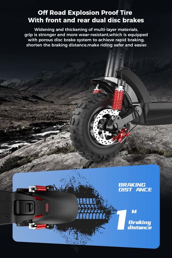 iScooter iX6 Off-Road sähköskootteri, 11 tuuman renkaat, 1000 W moottori, 48V17.5Ah akku, maksiminopeus 45 km/h, kantama 45 km