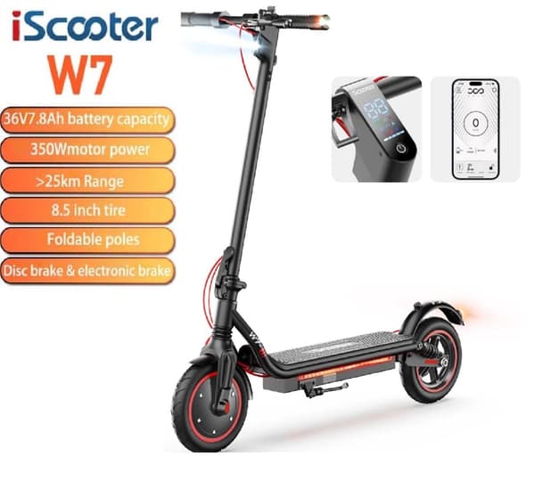 iScooter W7 el-scooter maksimal hastighed 35 km/t, rækkevidde 30 km (intelligent app)