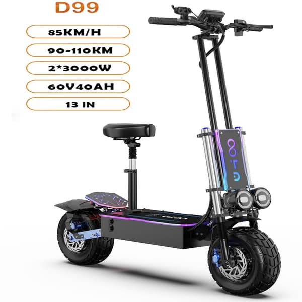 OOTD D99 13'' off-road elektrisk scooter, 6000W motor, 40AH batteri, op til 85 km/t, støddæmpere foran og bagpå