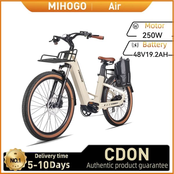 MIHOGO Air Sähköpyörä Aikuisille 250W Hiilikuiturungolla, Kaupunkisähköpyörä 26" Puhallettavalla renkaalla, 48 V 19,2 Ah Sähköpyörä