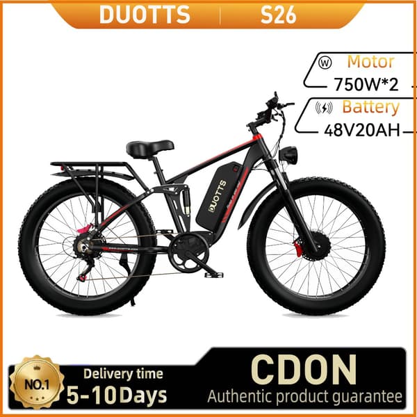 DUOTTS S26 Miesten Sähköpyörä 750W*2 Moottorilla Aikuisten Sähköpyörä 48V20AH Akku Sähköpyörä 26" Paksurenkainen Sähköpyörä Maastoon