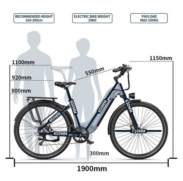 Onesport OT05 Pro Elcykel 250W, räckvidd 140 km,Shimano 7-växlad,Momentsensorer,LCD-skärm med Bluetooth